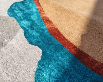 Handmade Wool & Viscose Tufted Area Rug: Modern Blue Grey Abstract Design