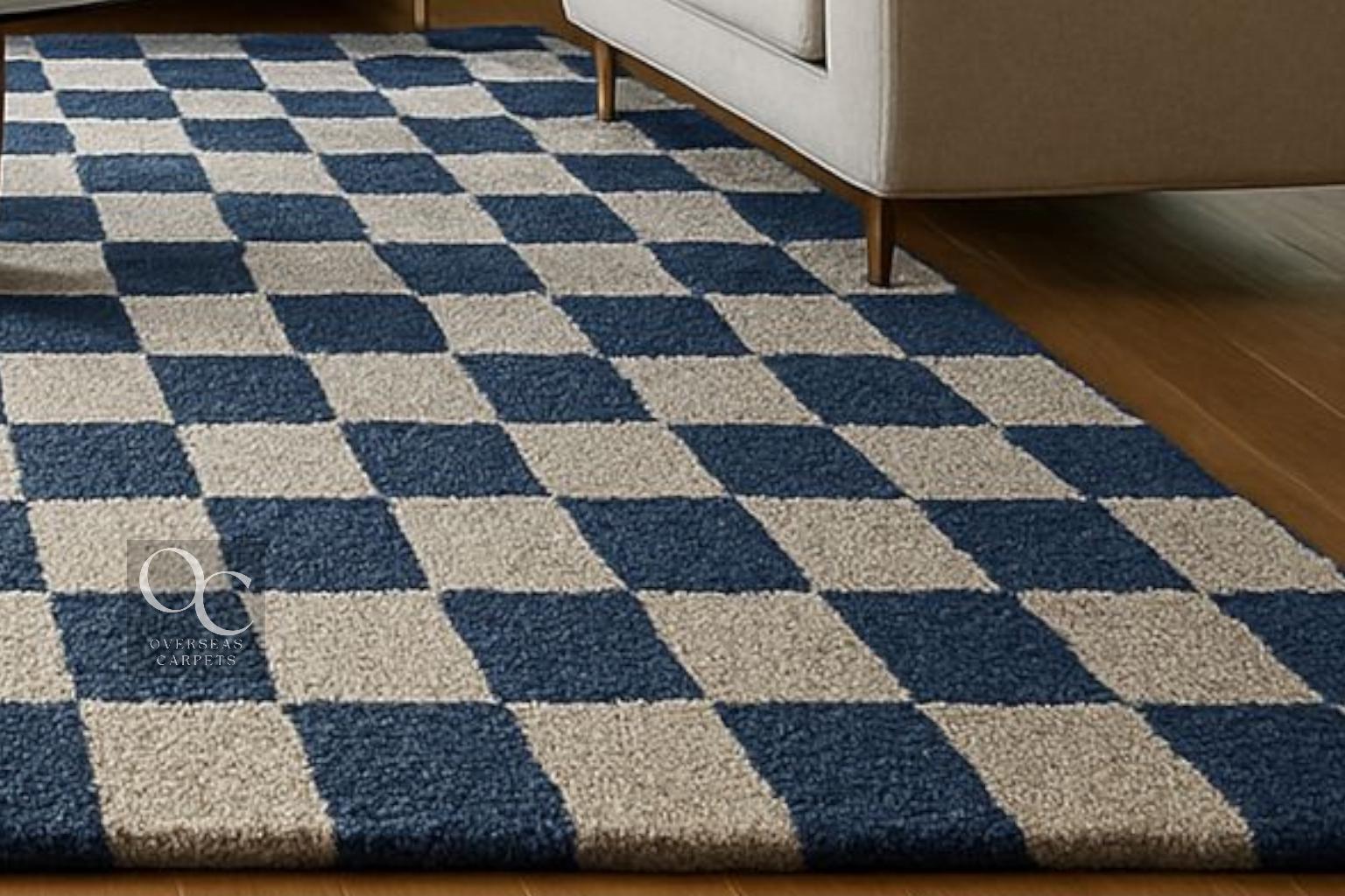 Tufted Check Rug Handmade Blue and White Checkered Wool Rug: Modern Tufted Area Rug - Etsy