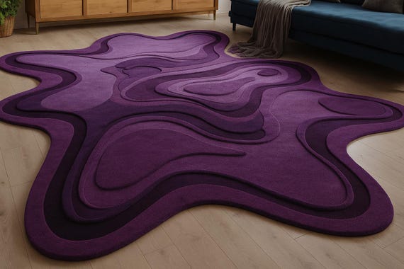 Hand Tufted Purple Irregular Shape Rug For Living Room Modern Abstract High And Low Pile 8x10 Rug For Bedroom Large Wool Area Rug For Dining
