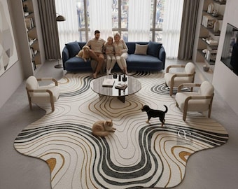 Alfombra abstracta de lana irregular / Alfombra moderna hecha a mano para sala de estar y dormitorio