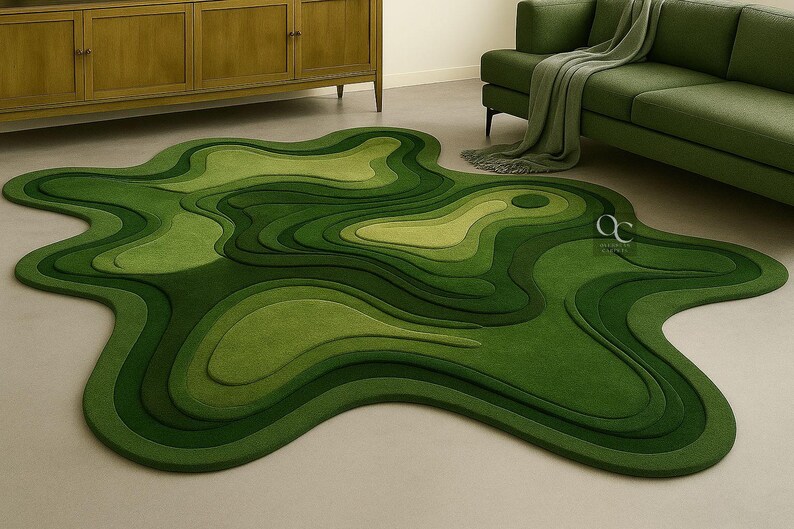 Beige Irregular Shape Abstract Hand Tufted Wool Area Rug for Bedroom ...