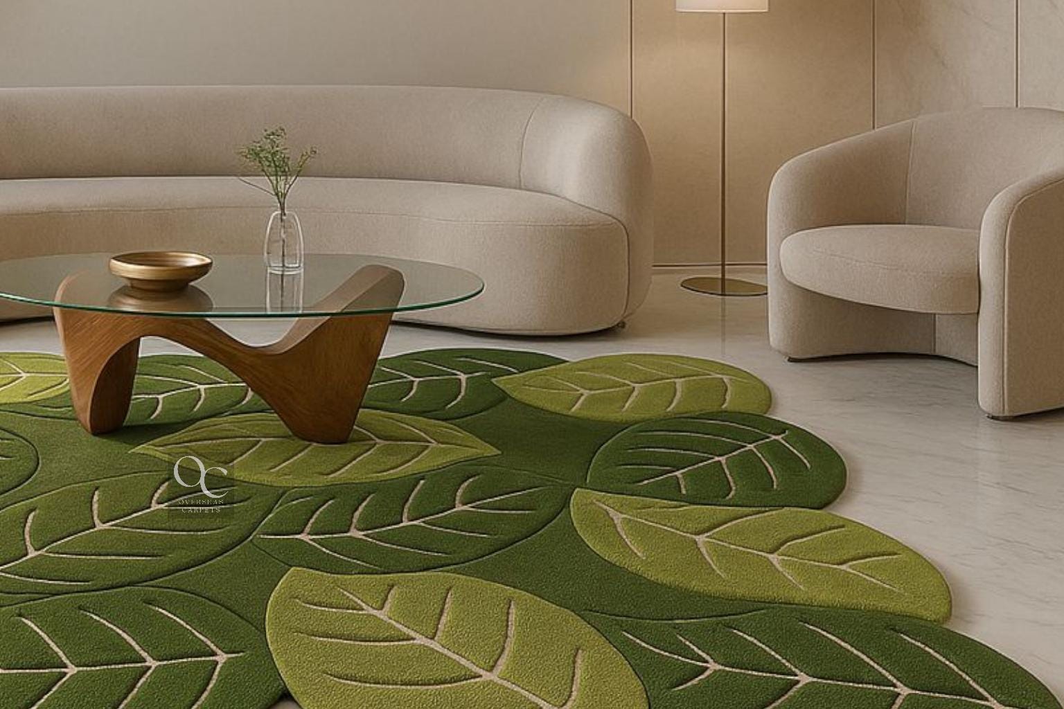 Green Leaf Wool Tufted Rug: Modern Botanical Design - Etsy