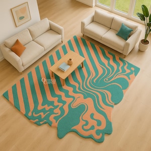 MELTING TUFTED RUG 8x10 Green And Orange Color Rug Handmade Modern Cozy Spaces Rug Made With Newzealand Wool Melting Ruuner Rug For Hallway
