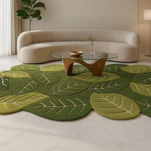 Green Leaf Wool Tufted Rug: Modern Botanical Design - Etsy