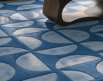 Hand Tufted Wool Rug: Abstract Modern Area Rug, Blue, 8x10