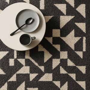 Geometric Tufted Rug In Beige And Charcoal Elegant Modern Living Room Rug Large Handmade Wool Rug Cut Pile Home Decor Rug Bedroom Area Rug