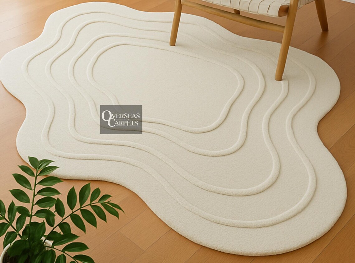 Wavy Small Rug IRREGULAR WAVY MODERN White Tufted Rug - 4x6 Ft | Abstract Handmade ...