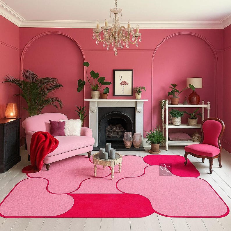 Hand-tufted Wool Rug: Irregular Pink Abstract Rug for Living Room - Etsy