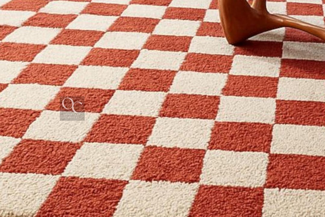 Tufted Check Rug Red and White Checkered Abstract Tufted Rug for Living Room Large ...