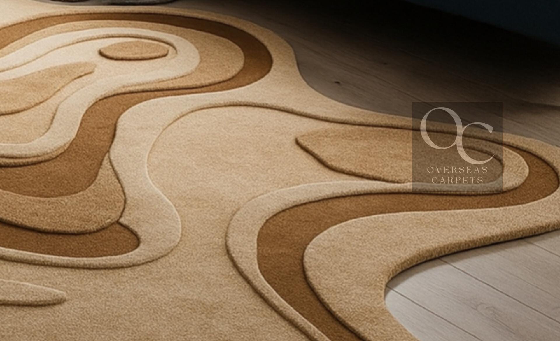 Beige Irregular Shape Abstract Hand Tufted Wool Area Rug for Bedroom ...