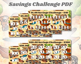Savings Challenge Printable | Dollar Money Tracker | 6 Pack Cash Envelope Budget Challenge | A6 Binder Insert | Rodeo