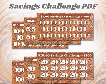 Savings Challenge Printable | Dollar Money Tracker | 6 Pack Cash Envelope Budget Challenge | A6 Binder Insert | Western Tooled Leather