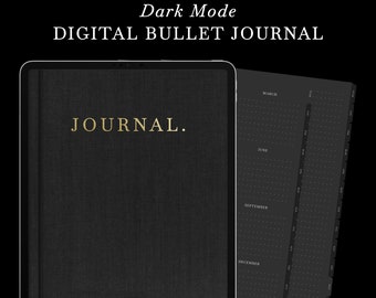 Digitale Bullet Journal in de donkere modus, hyperlinked notitiesjabloon voor Bullet Journaling, GoodNotes Dark Aesthetic Blank Dot Grid Journal