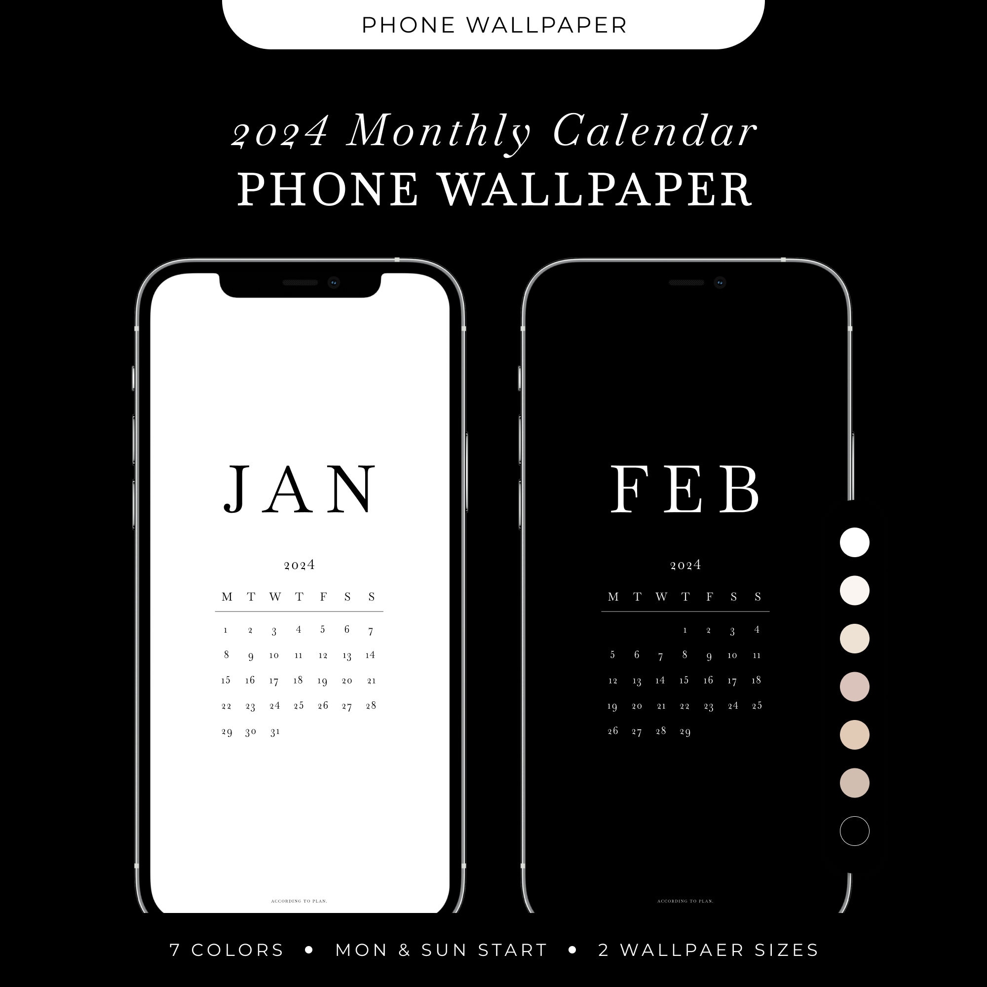 2024 Phone Wallpaper, Monthly Calendar iPhone Wallpaper, 12 Month 2024  Calendar, Phone Background 2024 Calendar, iPhone Calendar Wallpaper - Etsy