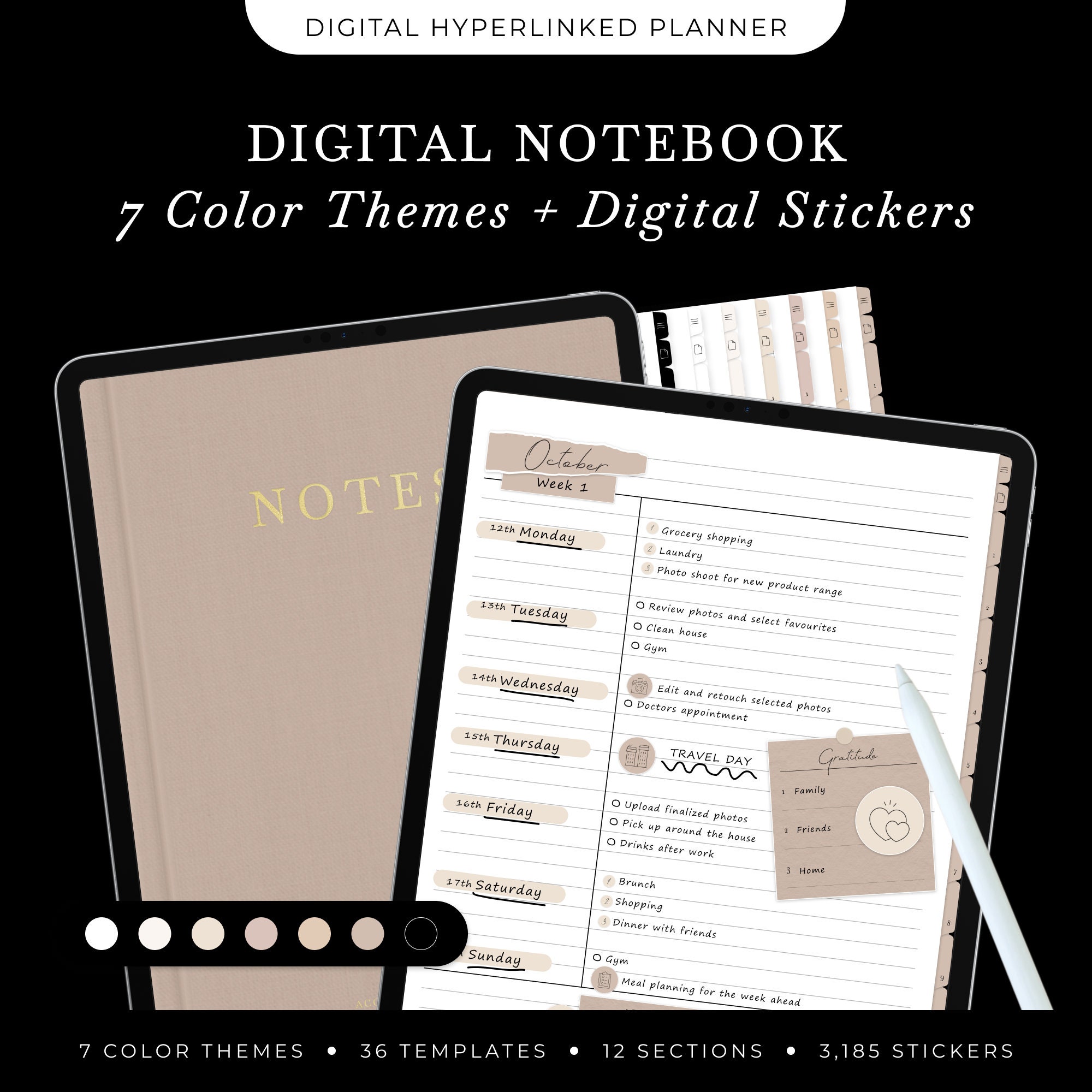Digital Notebook, Hyperlinked Notebook With Tabs, Goodnotes Notebook ...