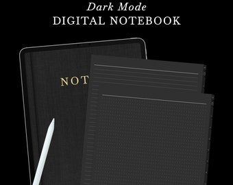 Dark Mode Digital Notebook, Hyperlinked Notebook with 12 Tabs, Digital Note Taking Templates for GoodNotes Notability, iPad Notebook