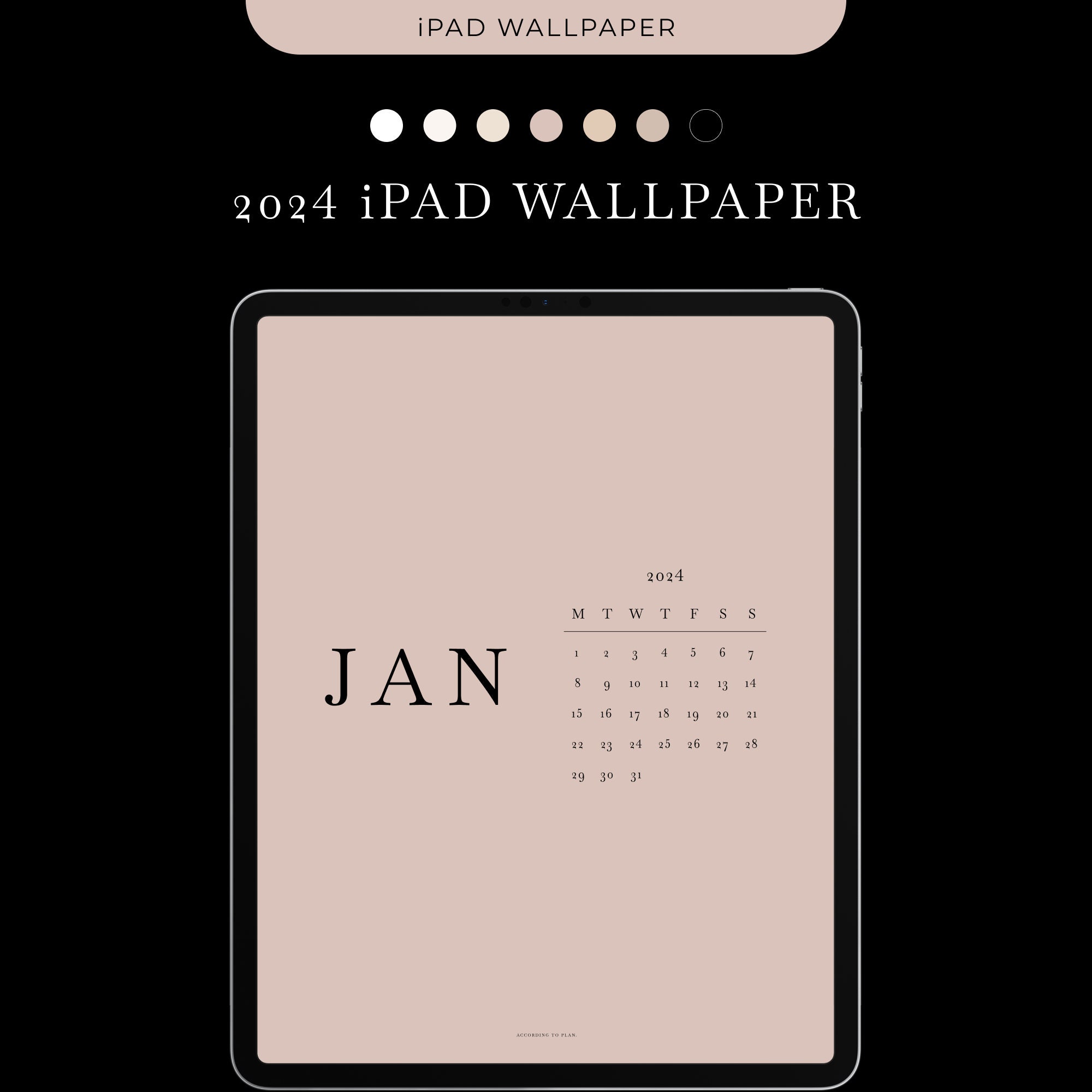 2024 iPad Wallpaper, 12 Month 2024 Calendar, Monthly Calendar Tablet