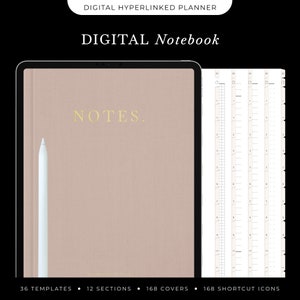 Digital Notebook, GoodNotes Hyperlinked Notebook with Tabs, Aesthetic Notebook Journal, Portrait Digital Notes Template, Cornell Notes