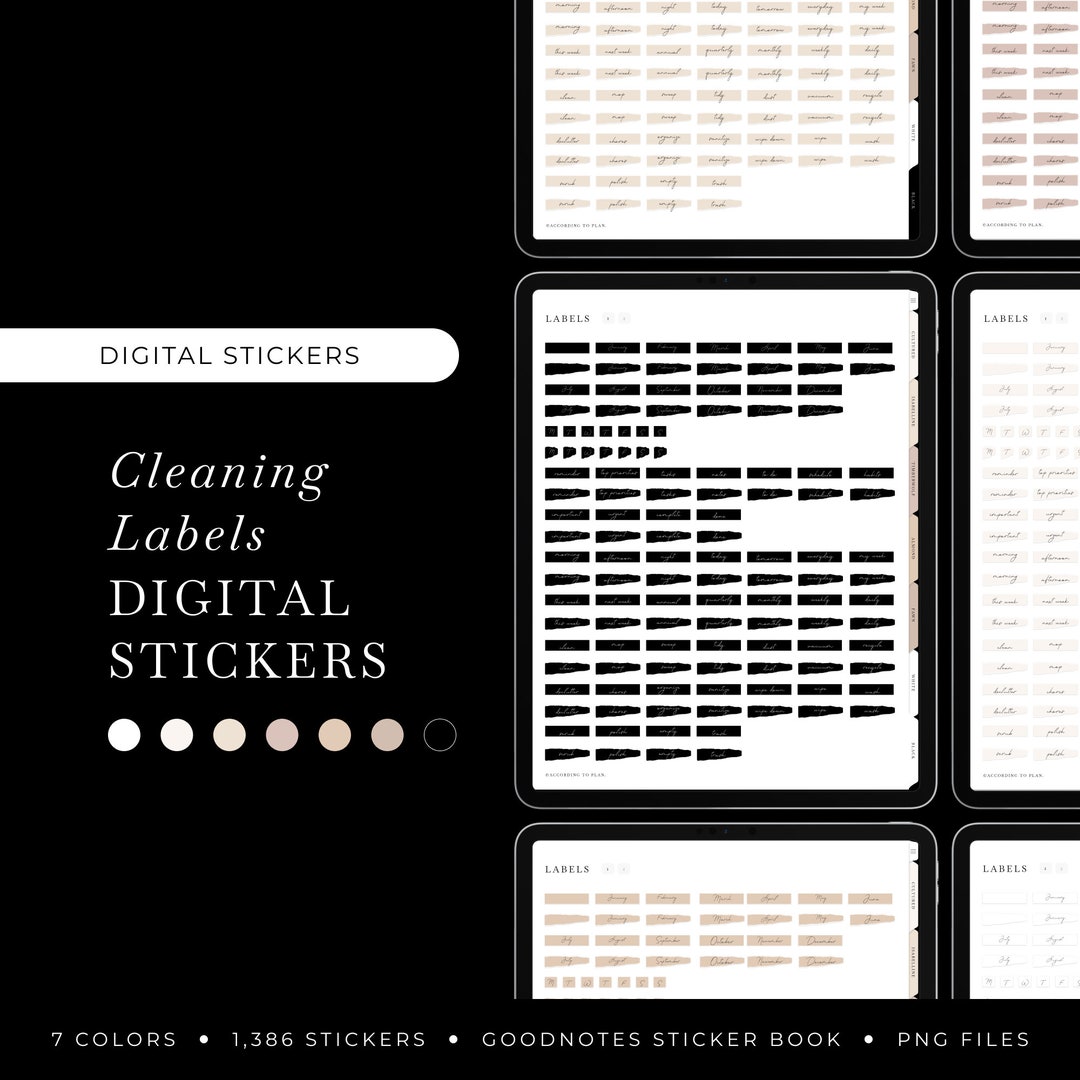 Cleaning Label Digital Sticker Set, Goodnotes Hyperlinked Digital ...