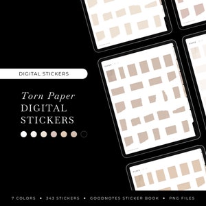 Adesivos digitais pré-cortados de papel rasgado, notas adesivas digitais para GoodNotes, pacote de adesivos digitais para planejador de iPad, adesivos de diário digital