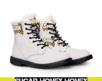 SHH - Bottes à motif d'abeilles dégoulinantes | Bottes en cuir doublées de fourrure