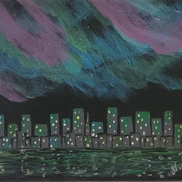 Peinture  originale acrylique " city under the glow "