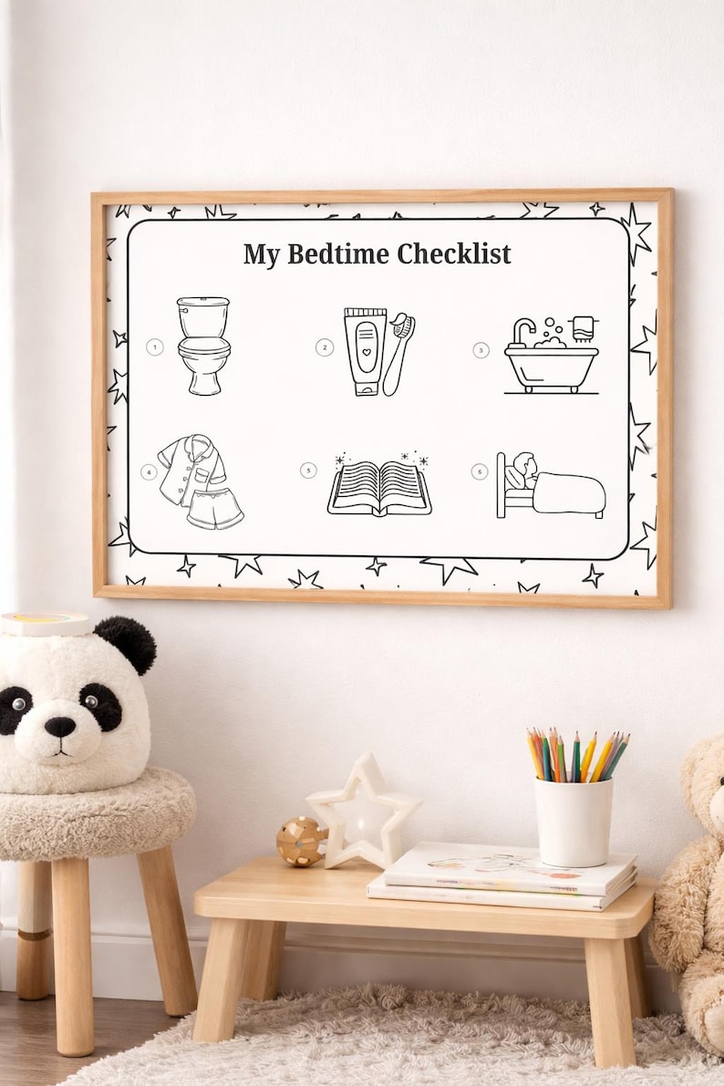Bedtime Routine Chart Printable | Visual Schedule for Kids | Calm Black ...