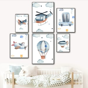 Carteles en el aire - Cartel dormitorio niño niña niño - Decoración interior hogar - Decoración pared - Helicóptero Avión