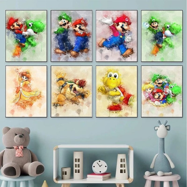 Affiches Mario -  Poster Chambre Bébé Garcon Fille Enfant - Décoration Intérieur Maison - Nintendo Luigi