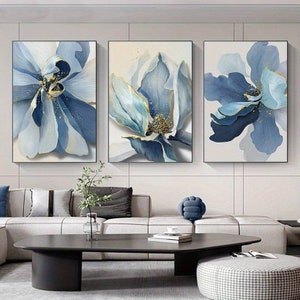 Affiches fleurs abstraites bleues - Affiches de fleurs - Affiches peinture - Affiches art abstrait - Affiches élégantes
