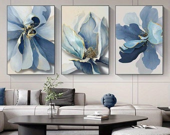 Blue abstract flower posters - Flower posters - Painting posters - Abstract art posters - Elegant posters