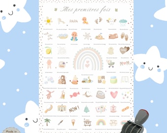 "Mina första gånger" poster för stämpling - Födelsepresent till flicka/pojke - Barnrumsdekor (SET inkluderar poster + ram + stämpel)