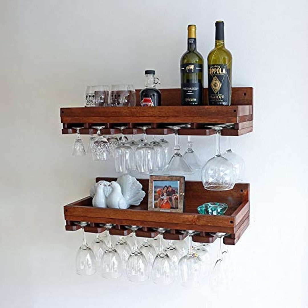 10 Deep Wine Rack Shelf & Hanging Stemware Glass Holder Etsy