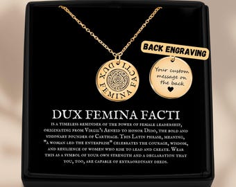 Dux Femina Facti Necklace: Personalized Feminist Jewelry, 18k Gold Plated Necklace