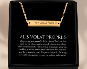 Alis Volat Propriis Necklace: Latin Phrase, Feminist Jewelry, 18k Gold Plated Necklace