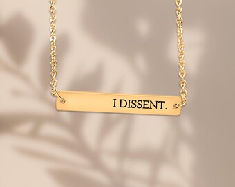 I Dissent Necklace: 18k Gold Plated Feminist Bar Necklace