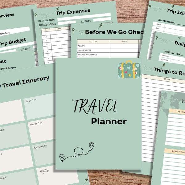Travel Planner Bundle Daily Itinerary Planner Printable Vacation Itinerary Vacation Notebook (10 in 1)
