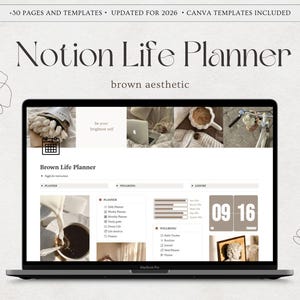 2026 Notion Life Planner, Notion Template, All in one Notion Planner, Notion Dashboard, Personal Planner ADHD Planner Brown Aesthetic image 1