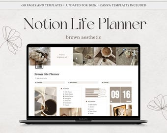 2026 Notion Life Planner, Notion Template, Alles in einem Notion Planer, Notion Dashboard, Personal Planer ADHD Planer Braun Ästhetik
