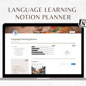 Language Learning Planner, Notion Template, Language Notion Planner, Vocabulary, Learning Goals, Weekly Planner, Habit Tracker, Study Plan