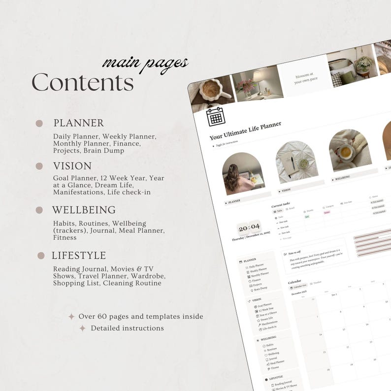 2026 Ultimate Notion Life Planner All In One Notion Template Aesthetic Dashboard That Girl Glow Up Planner ADHD image 2