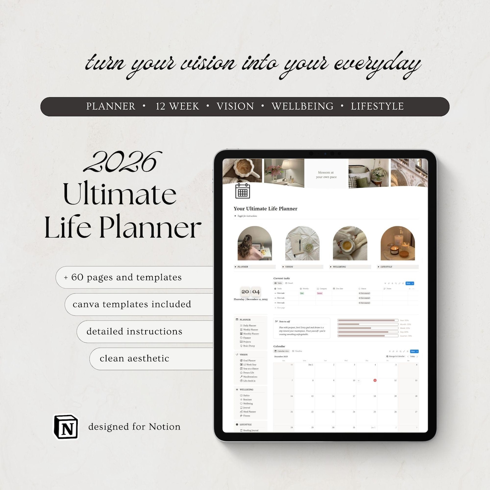 2026 Ultimate Notion Life Planner All in One Notion Template Aesthetic ...