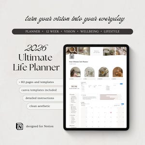 2026 Ultimate Notion Life Planner All In One Notion Template Aesthetic Dashboard That Girl Glow Up Planner ADHD image 1