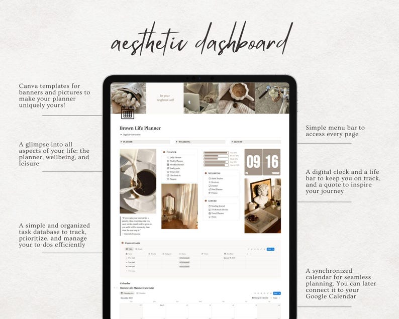 2026 Notion Life Planner, Notion Template, All in one Notion Planner, Notion Dashboard, Personal Planner ADHD Planner Brown Aesthetic image 3