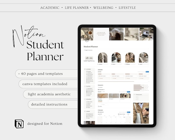 2025 Light Academia Notion Student Planner Notion Template Academic University College Planner Aesthetic Dashboard All In One Planner ADHD