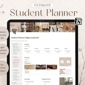 Notion Template Student Planner, Academic Planner, Notion Planner, Study, Learning, Courses, Projects, Assignment Tracker, College, ADHD