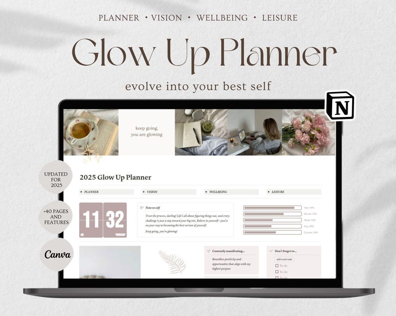 notion 2025 glow up planner life planner notion template notion dashboard 2025 digital planner ultimate notion all in one notion