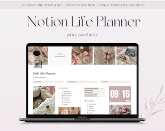 2026 Notion Life Planner, Notion Vorlage, Pink Aesthetic Notion Dashboard, dieses Mädchen, All in one Notion Planer, Personal Planer ADHD