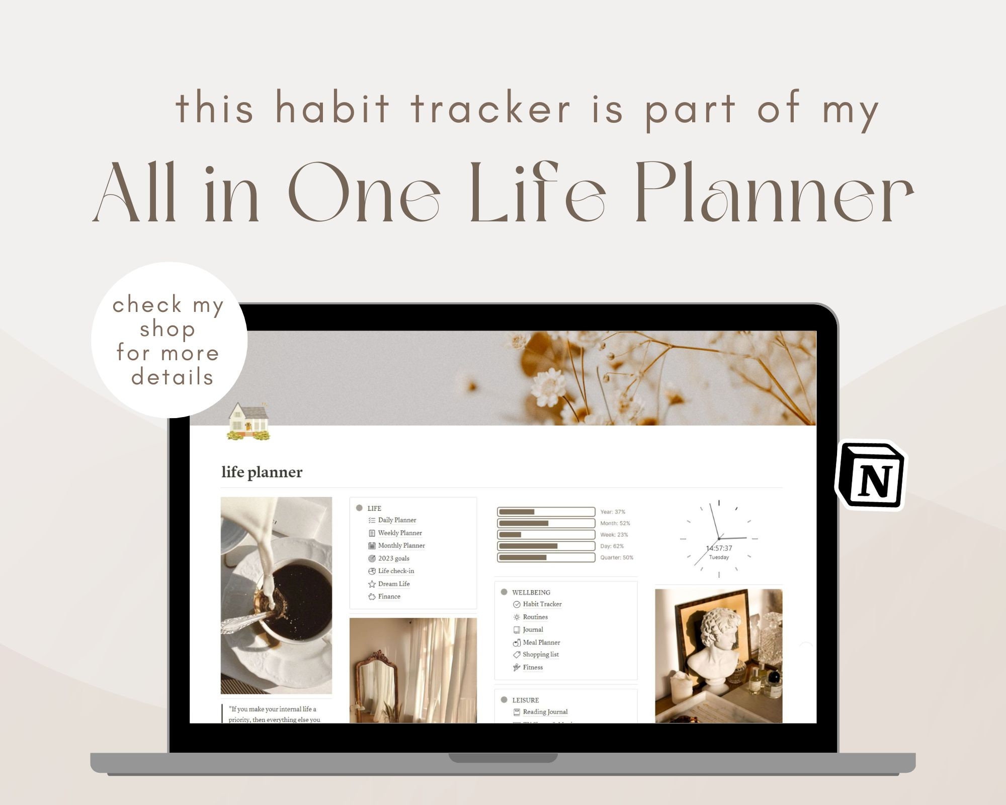 Notion Template, Notion Habit Tracker, Atomic Habits, Weekly Habit
