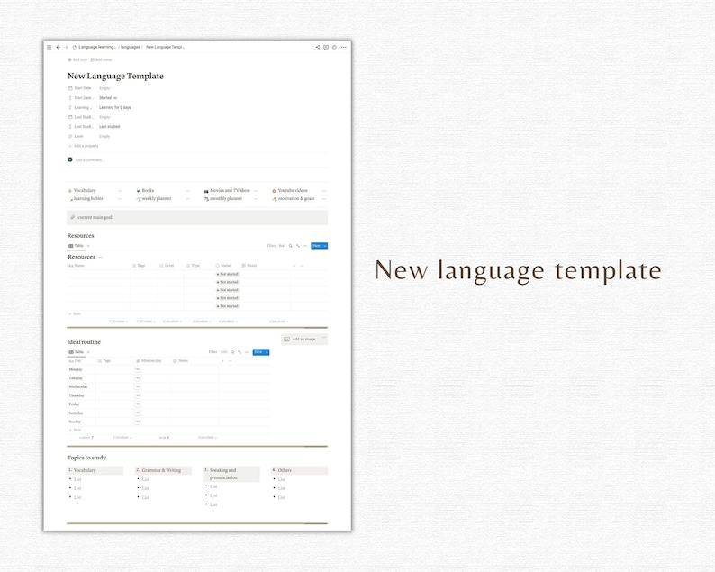 Language Learning Planner Notion Template Language Notion - Etsy